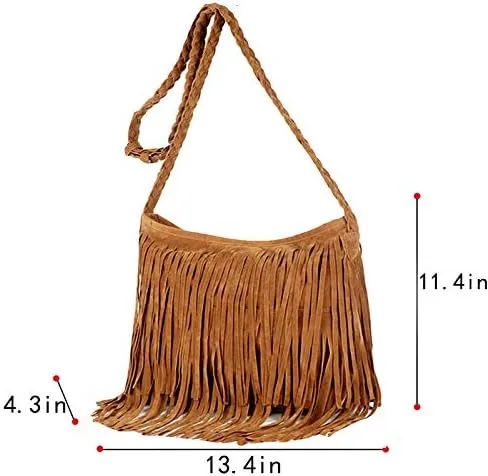 Vista 2 de Goclothod Bolso de hombro estilo hobo de gamuza con flecos, estilo hippie para mujer, estilo vintage