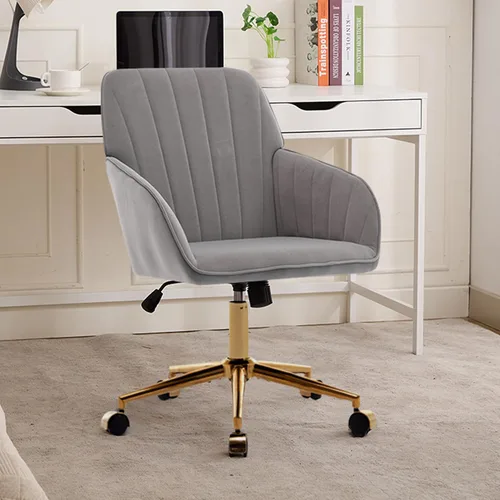 Vista 19 de Silla de escritorio de terciopelo para oficina en casa, moderna silla ajustable para computadora, silla giratoria, bonitas sillas de tocador