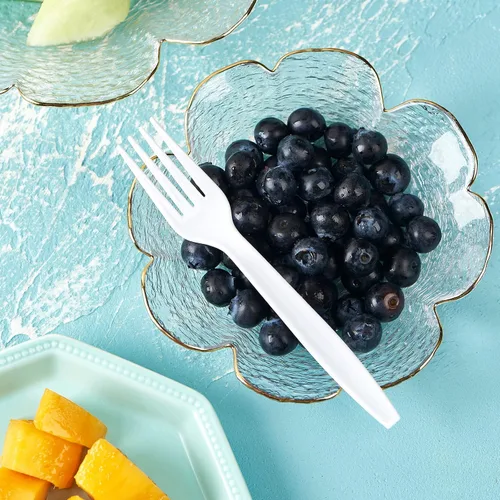 Vista 7 de 500 tenedores de plástico blanco resistente, utensilios desechables para fiestas, cubiertos pesados