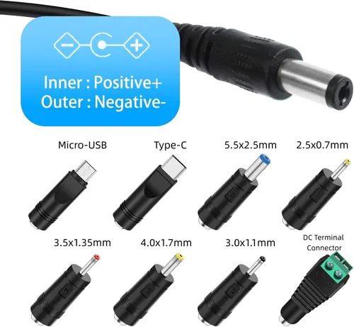 Vista 3 de 5V 1A Cable de alimentación con 8pcs DC Connector Universal 5W Power Adapter Wall Charger Plug, AC 100-240V to DC 5V 1A 800mA 500mA, 5.5 * 2.5mm