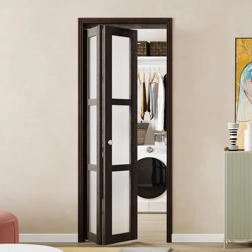 Vista 14 de BARNER HOME Puerta plegable, puerta de armario de cristal transparente de 3 lites, para apertura de 48 x 80 pulgadas, puertas plegables con kits