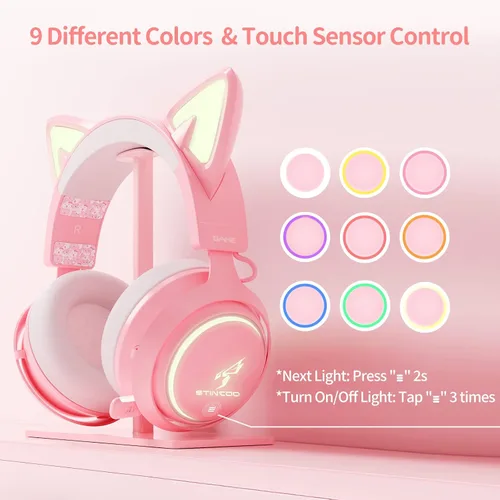 Vista 3 de EASARS Auriculares inalámbricos con orejas de gato auriculares Bluetooth para smartphone micrófono retráctil controladores de 1969in iluminación RGB