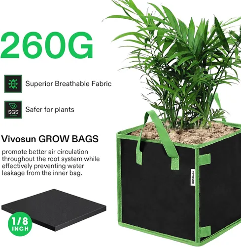 Vista 5 de VIVOSUN Paquete de 5 bolsas de cultivo cuadradas de 3 galones, macetas gruesas de tela cúbica no tejida con asas para jardinería interior y exterior