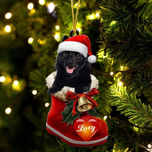 Vista 43 de Adorno de Navidad de perro afgano en bota de Papá Noel, adorno de nombre de perro personalizado, regalo para amante de los perros, decoración
