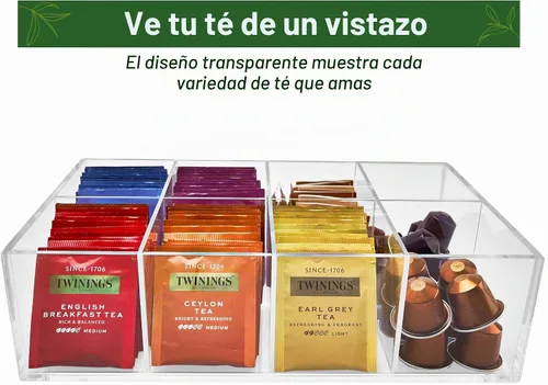 Vista 4 de Organizador de bolsas de té de acrílico resistente, caja de Tipo B (8 compartimentos)