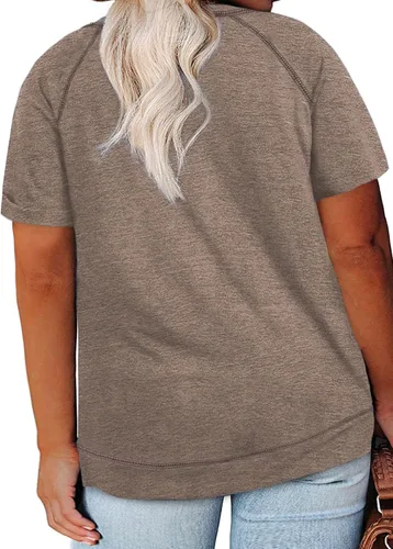 Vista 107 de Eytino Blusas de talla grande para mujer, cuello en V, manga corta, a rayas, casual, holgada, con bolsillo (1X-5X)