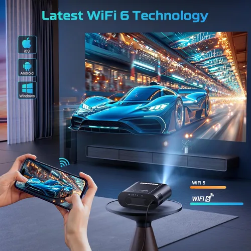 Vista 5 de [Google TV/control de voz] Proyector inteligente GooDee 4K UHD con WiFi y Bluetooth, proyector de películas portátil aplicable a Prime Video