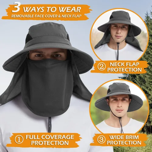 Vista 3 de EINSKEY Sun Hat with Neck Flap, UV Protection Waterproof Safari Cap Wide Brim Bucket Hat for Fishing Gardening Hiking Hunting