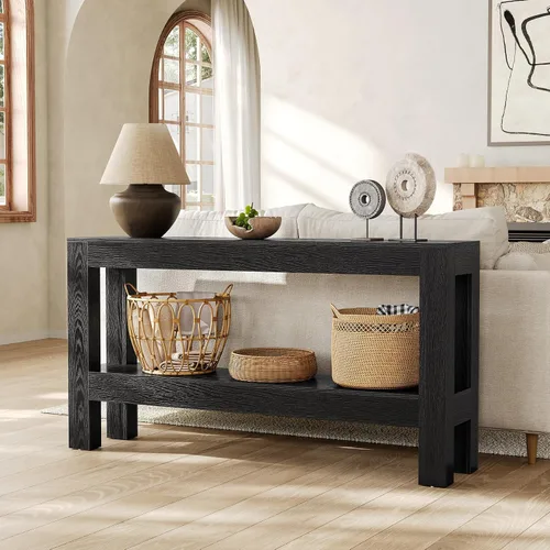 Vista 2 de LITTLE TREE - Mesa de consola de 63 pulgadas en negro para entrada, mesa estrecha y larga de madera para sala de estar, pasillo, sofá, entrada