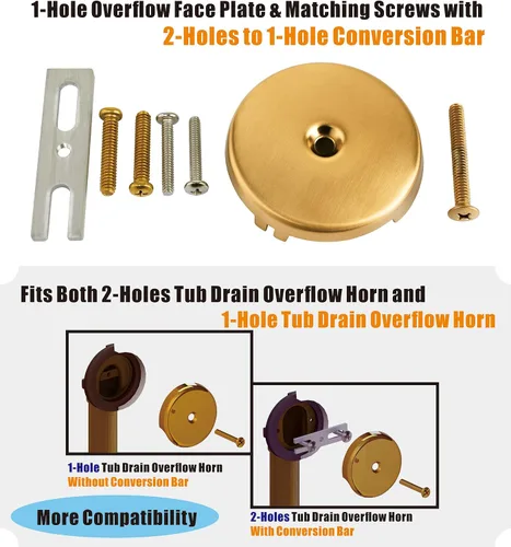 Vista 4 de Artiwell Kit universal de conversión de desagüe de bañera de punta – Kit de recambio de drenaje de bañera con placa frontal de desbordamiento de 1