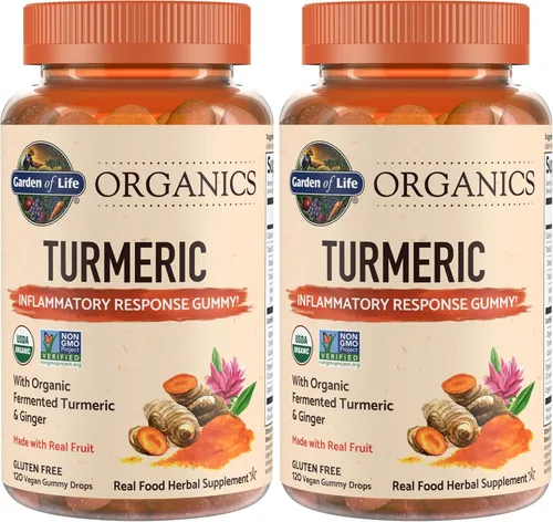 Vista 9 de Garden of Life Organics - Gomitas de respuesta antiinflamatoria de cúrcuma, 120 gomitas de frutas reales para niños y adultos, 50 mg de curcumina