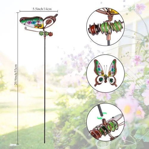 Vista 4 de Paquete de 3 Estacas Decorativas de Jardín con Mariposas, Adornos Exteriores de Arte de Metal para Patio, Estacas de Jardín para Decoración