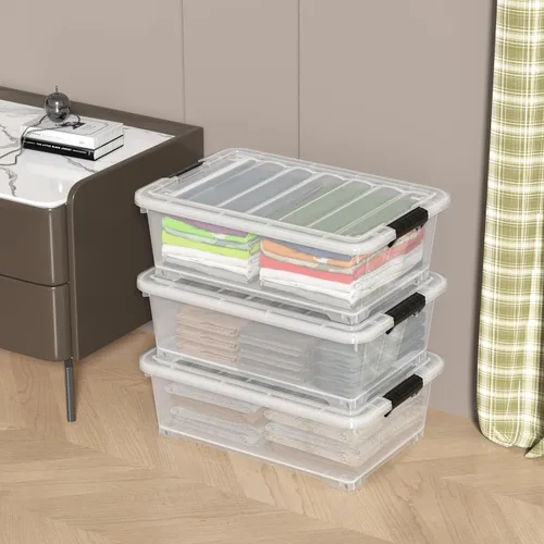 Vista 4 de 4 paquetes de contenedores de plástico transparente de 20 L para debajo de la cama con tapas y ruedas, bolsas de almacenamiento de plástico