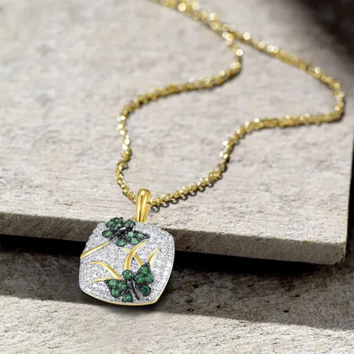 Vista 3 de Santuzza Colgante de plata esterlina chapada en oro de 14 quilates con libélula y mariposa para mujer
