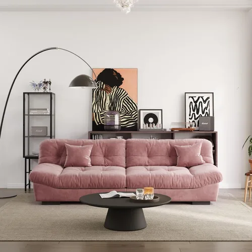 Vista 10 de Sofá modular profundo de 89 pulgadas, sofás minimalistas con cojín grueso, cómodo sofá de pana con dos almohadas para sala de estar, apartamento