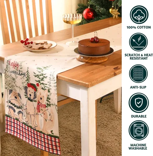 Vista 2 de Folkulture - Camino de mesa bohemio de 90 pulgadas para decoración navideña, 100% algodón, adecuado para mesa de comedor o tocador, estilo moderno