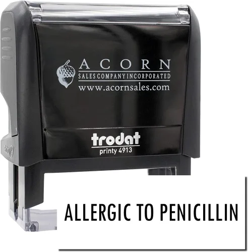 Vista 2 de Sello grande autoentintado alérgico a la penicilina, suministros de oficina médico, hasta 5 K impresiones, reiniciable, fácil de presionar e