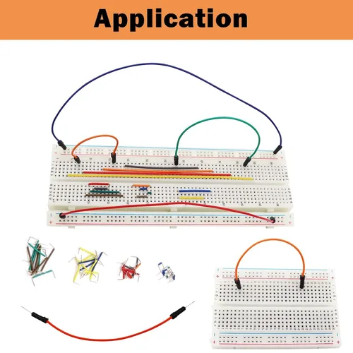 Vista 7 de Juego de 560 piezas de placa de circuito PCB, 14 cables de puente con tabla de pan y pinzas, adecuado para experimentos eléctricos de bricolaje