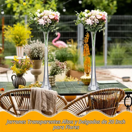 Vista 4 de Inbagi 10 jarrones de torre Eiffel para centros de mesa de boda de 20 pulgadas, jarrones delgados transparentes altos y delgados de vidrio