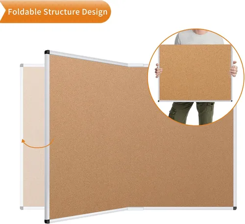 Vista 4 de VIZ-PRO Tablero de anuncios de corcho/tablón de anuncios plegable, 36 x 24 pulgadas, marco de aluminio plateado