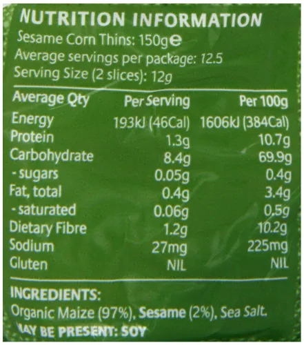 Vista 3 de Real Foods Paquete de 2 pasteles de maíz orgánico de sésamo fino de 5.3 onzas, pasteles de maíz orgánico dorado madurado por el sol con sésamo