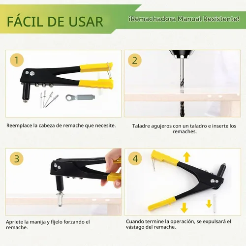Vista 4 de Keadic Remachadora Manual Resistente de 226 Piezas con Kit Surtido de Remaches Ciegos de Aluminio de 6 Tamaños, Remaches Pop M2.4 M3.2 M4 M4.8