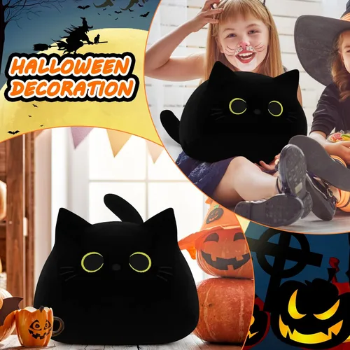 Vista 3 de Auspicious beginning Juguete de peluche de gato negro gigante de 19 pulgadas, juguete de peluche Kawaii, almohada de felpa de gato, decoración
