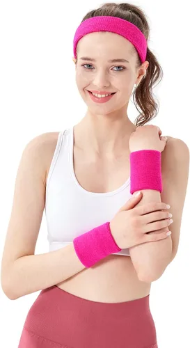 Vista 3 de 12 pares de muñequeras coloridas para el sudor, de algodón, para gimnasio, deportes