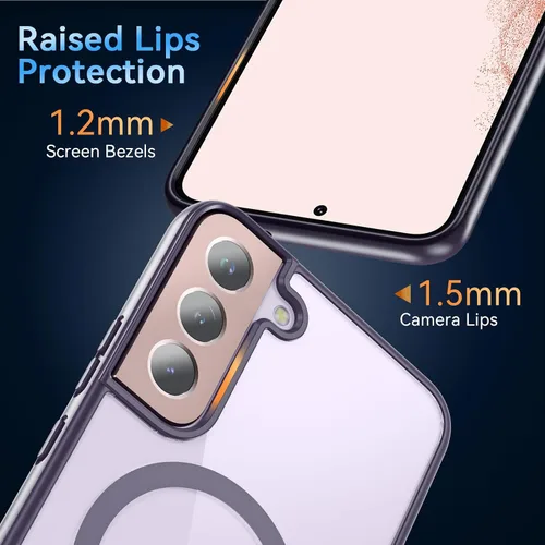 Vista 13 de OWKEY Funda magnética para Samsung Galaxy S22 Plus 5G, compatible con MagSafe, delgada, translúcida, a prueba de golpes, con antihuellas
