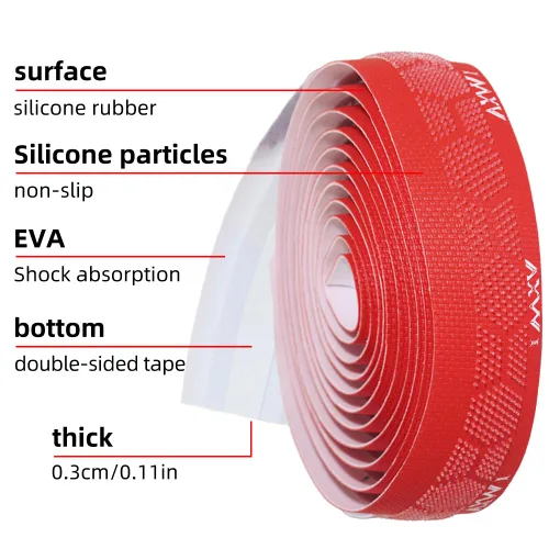 Vista 3 de VXM Bike Handlebar Tape,3D Silicone Particles Road Bicycle Bar Tape + Rainbow Steel Plugs,EVA Cycling Handle Grip Wrap-2 Rolls (red)