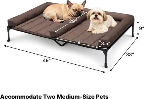 Vista 6 de Veehoo Camas elevadas refrescantes para perros + cojín doble impermeable para dos perros medianos, cuna elevada para mascotas con tapete de apoyo