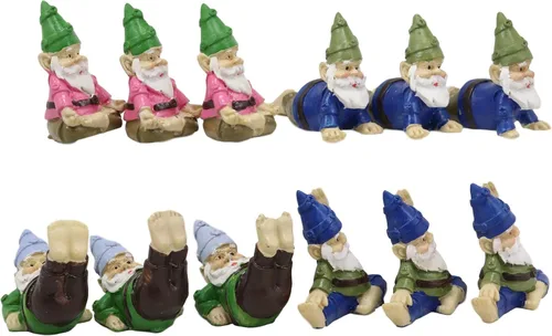 Vista 3 de Ebros - Juego de 12 figuras en miniatura pequeñas de gnomos de hadas, diseño de hadas, diseño de gnomos de yoga, colección de fantasía, decoración