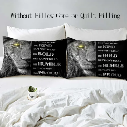 Vista 4 de VIVIHOME - Juego de ropa de cama inspiradora de león de 2 piezas, funda de edredón individual, ropa de cama negra con animales salvajes africanos