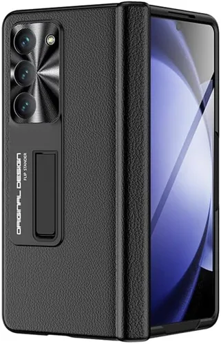 Vista 8 de Funda para Samsung Galaxy Z Fold 5 con función atril y protección de bisagra, protector de pantalla frontal integrado, funda rígida delgada Negro