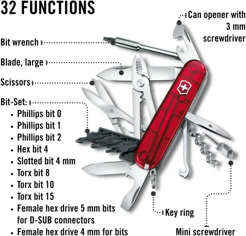 Vista 4 de Victorinox Cyber Tool M 32 Functions Swiss Army - Cuchillo de bolsillo mediano con estuche plegable, color rubí