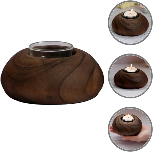 Vista 8 de SOLUSTRE Portavelas de madera Soporte votivo de madera Soporte de vela de Navidad de madera Sostenedor de vela de granja Té votivo