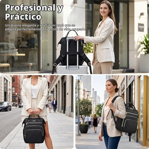 Vista 4 de AIJIEKE Mochila de almuerzo para mujer, mochila para portátil de 15.6 Beige