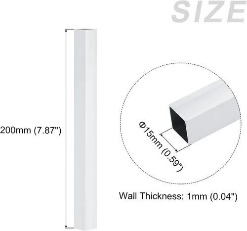 Vista 2 de METALLIXITY Tubo cuadrado de aluminio (0.591 in x 0.591 in x 0.039 in x 7.874 in), 3 piezas, tubo de aluminio 6063 - para muebles del hogar