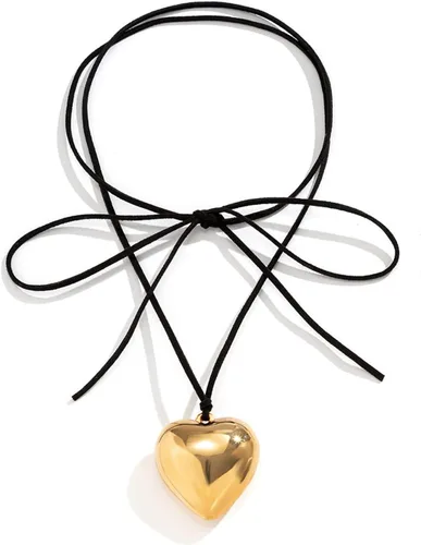 Vista 8 de Mullike Gargantilla de corazón grueso para mujer, collar con colgante de corazón de cristal grande con elegante lazo trenzado ajustable, cadena 1.4