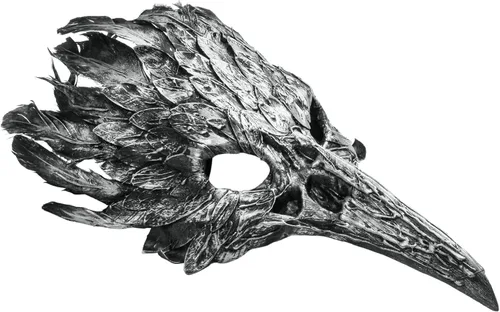 Vista 3 de ILOVEMASKS Máscara plateada para adultos, cosplay, fiesta de Halloween, máscara de plumas de cráneo, cuervo, cráneo, veneciano, Mardi Gras, baile