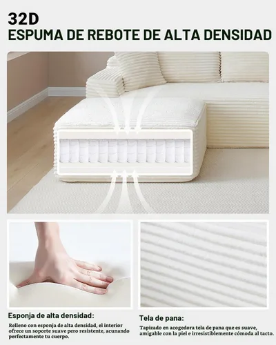Vista 3 de Sofá modular sin huesos, sofá modular de 108 pulgadas con asiento profundo, sofás de pana en forma de U con diván izquierdo para sala de estar,
