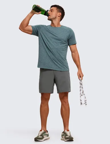 Vista 3 de CRZ YOGA Crewneck Workout Shirts for Men - Quick Dry Running Athletic T-Shirts Lightweight Basic Tops