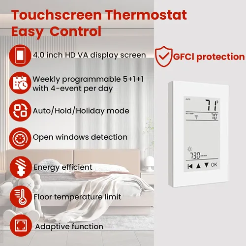 Vista 8 de Alfombra HEATIT Warmmat de 10 pies cuadrados, sistema de calefacción de calor radiante eléctrico autoadhesivo para piso & Termostato ET-72 & Monitor