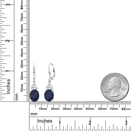 Vista 4 de Gem Stone King Aretes colgantes de plata de ley 925 con zafiro azul y moissanita blanca para mujer