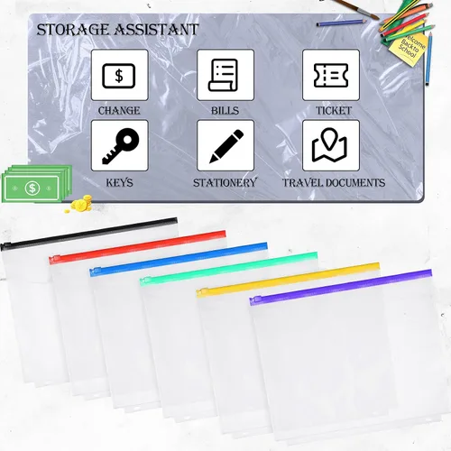 Vista 4 de Zonon 30 bolsillos para carpeta, 3 agujeros, con cremallera, tamaño carta, bolsas con cremallera, PVC transparente, 3 anillas, bolsas para archivar