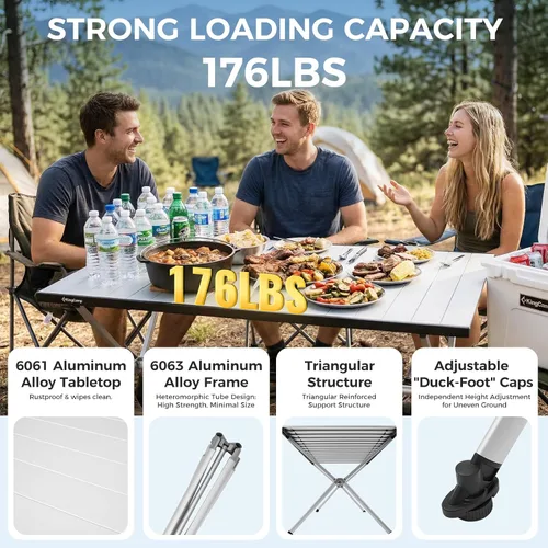 Vista 6 de KingCamp Mesa de Campamento Enrollable de Aluminio Plegable, Ligera, Grande, Portátil, Mesa de Campamento Plegable para Picnic, Camping, Barbacoa