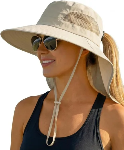Vista 7 de Sombreros de sol para mujer, protección UV, ala ancha con agujero