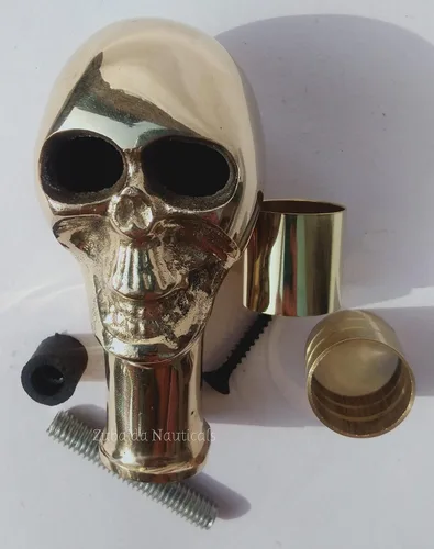 Vista 2 de Mango de cabeza de calavera de latón macizo antiguo para bastones de bastón