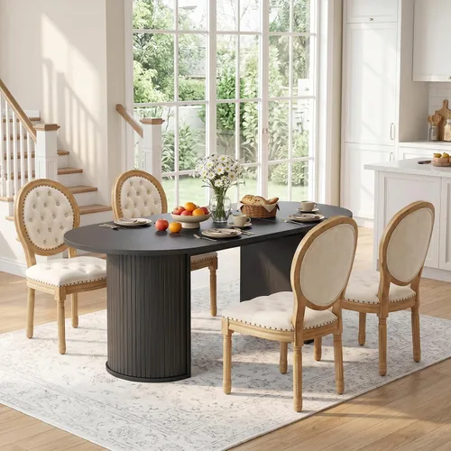 Vista 12 de SoarFlash Juego de mesa de cocina y sillas para 4, juego de mesa de comedor de 47 pulgadas para 4 personas con sillas tapizadas de terciopelo, juego