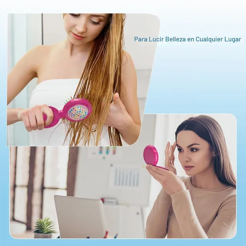 Vista 7 de ONLYFU Paquete de 8 mini cepillos de pelo con espejo, cepillos compactos plegables con cerdas de nailon suaves, peine de bolsillo de viaje